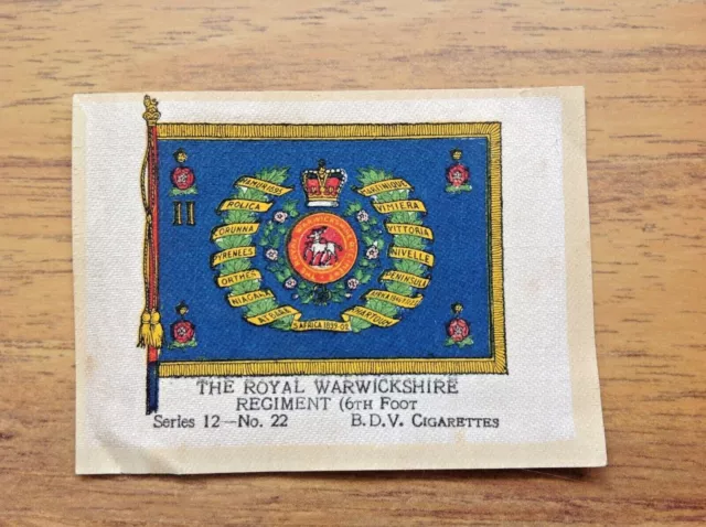 WW1 The Royal Warwickshire military BDV cigarette silk card. Free UK P&P