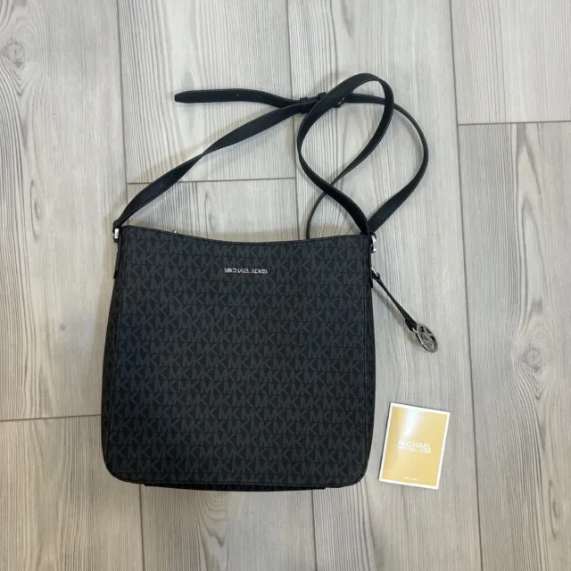 NEW Michael Kors Signature Jet Set Large Signature Messenger Crossbody Bag Black