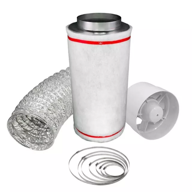 Carbon Filter Kit Hydroponics Odour Extraction Fan 5m Aluminium Ducting 4"