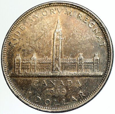 1939 CANADA Canadian Centre Block in Ottwa George VI Silver Dollar Coin i102234