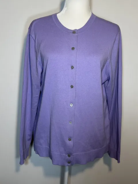 Karen Scott Light Purple Button Front Cardigan Sweater L Cotton Blend