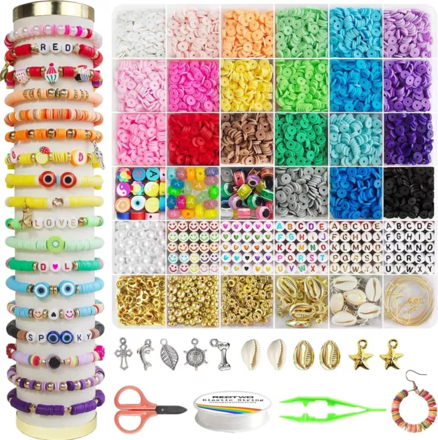 Suziko Bracelet Making Kit, 7400 Pcs Clay Beads Flat Round Clay Beads for Jewelr