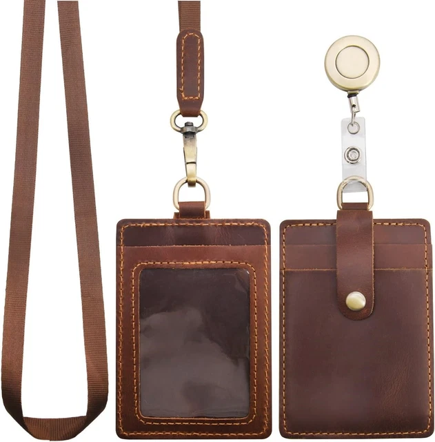 Wonderpool ID porta badge custodia slot per carte in vera pelle con collo rimovibile