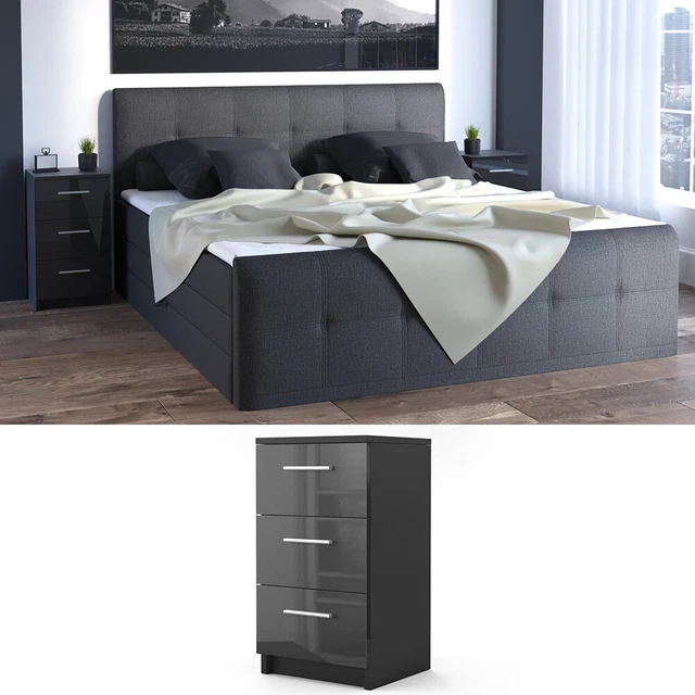 Commode de nuit sommier lit armoire de nuit table de chevet noir brillant Vicco Commode de nuit sommier lit armoire de nuit table de chevet noir brillant Vicco
