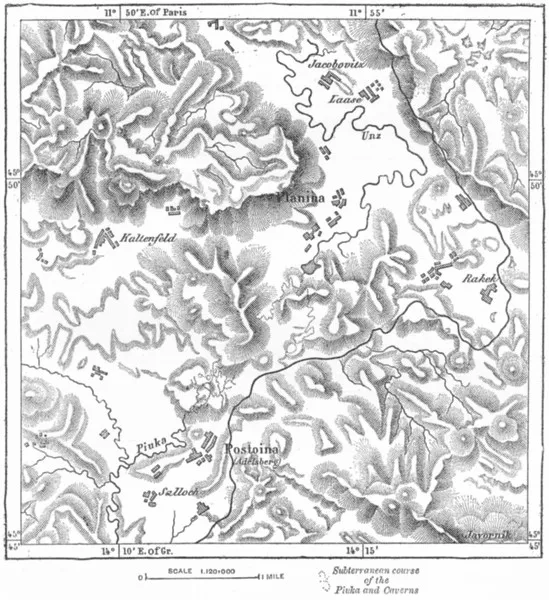 POSTOJNA. Caverns of(Adelsberg)sketch map c1885 old antique plan chart
