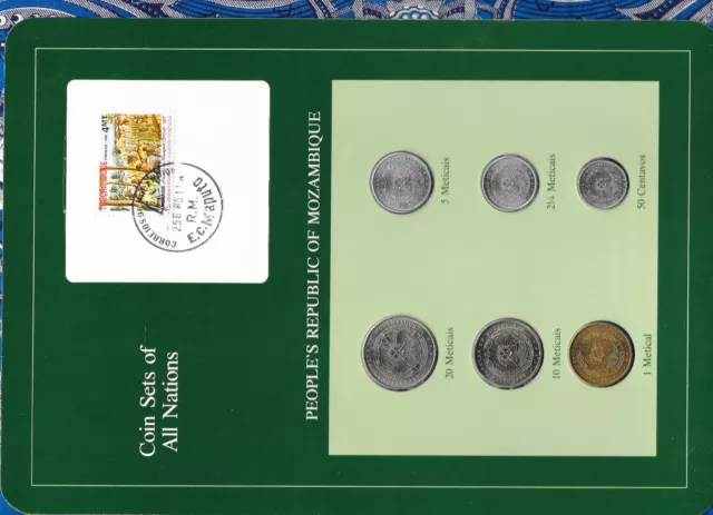 Coin Sets of All Nations Mozambique 1980-1982 UNC 20 Meticais 80 5, 1 Metical 82