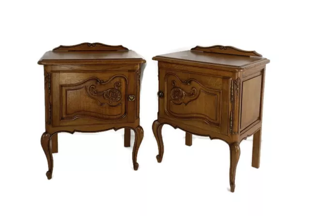 Couple French Louis XV/XVI Style Wooden Nightstands End Tables  Vintage Modernis