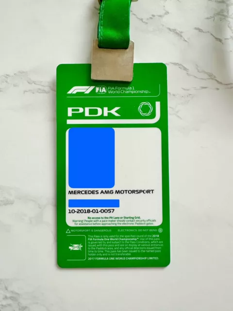 F1 Mercedes Team Paddock Pass British GP 2018 Lewis Hamilton Team Pass -Rare! 2