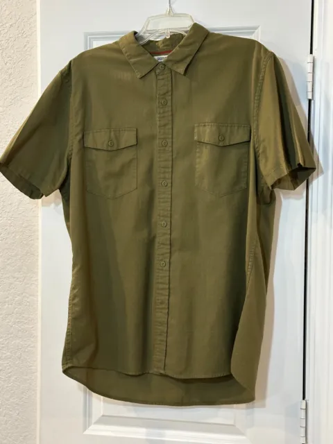 Goodthreads Men's XL Slim Fit Army Green Short Sleeve Button Down Shirt