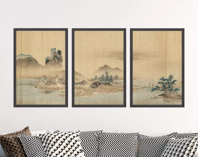 Japanese Landscape Set of Three Art Prints - Ukiyo-e Zen Poster Drawing