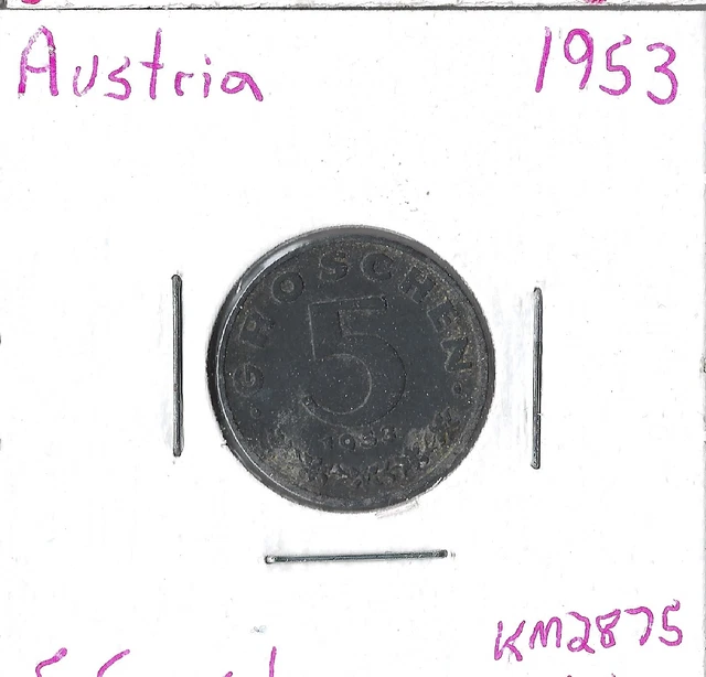 Coin Austria 5 Groschen 1953 KM2875
