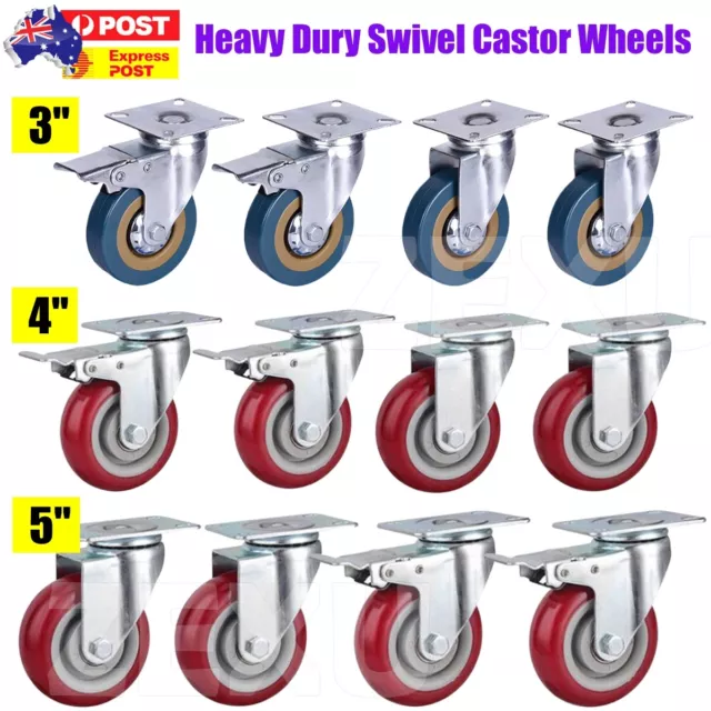 4Pcs/Set Heavy Duty 3" 4" 5" Castor Wheels Swivel/Brake Trolley Furniture Caster