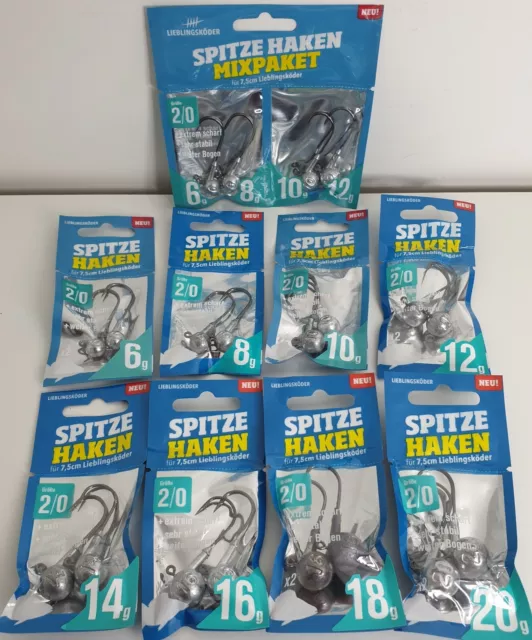 Lieblingsköder Jigkopf Spitze Haken 2/0 6g 8g 10g 12g 14g 16g 18g 20g Mixpaket