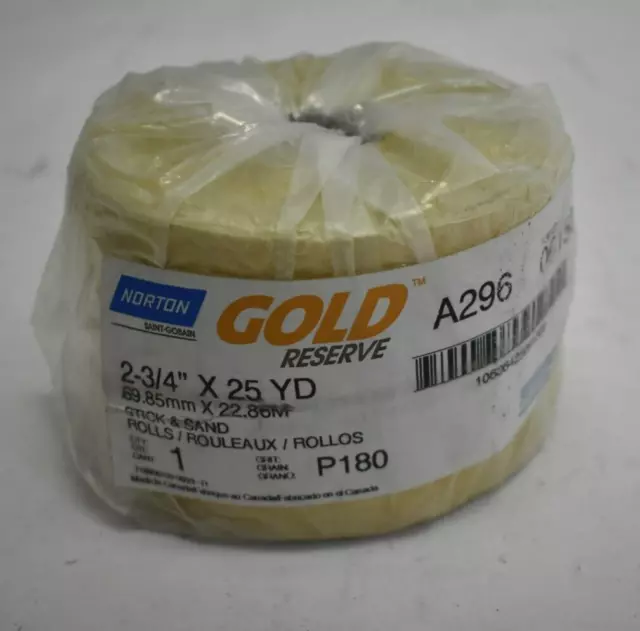 Norton Gold Reserve 06150 A296 2-3/4" x 25 Yards Stick & Sand P180 Grit 1 Roll