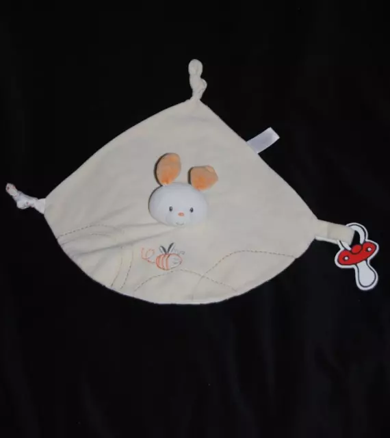 Doudou plat lapin jaune  GIPSY abeille brodée dessous imprimé attache tétine