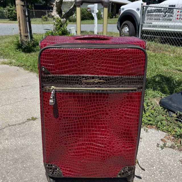 Samantha Brown - Faux Croco Red Embossed Rolling Luggage Large Travel Bag