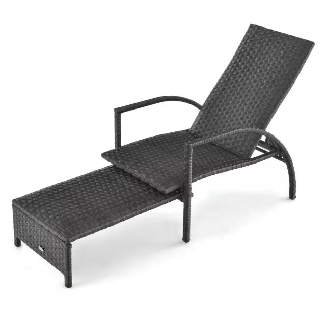 Chaise Longue en Rotin avec Pouf Rétractable Dossier Réglable à 5 Niveaux Accou