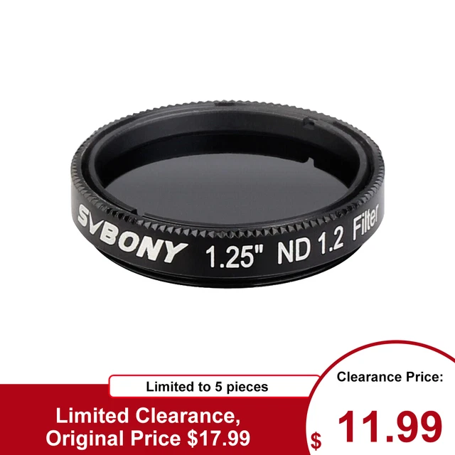 SVBONY SV139 1.25" ND16 Neutral Density Filter 1.2OD Moon Filter Moon Viewing