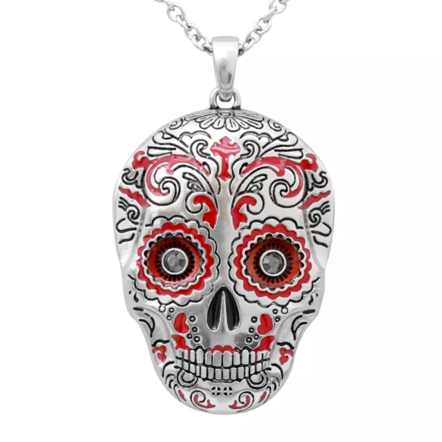 Red Sugar Skull Necklace With Swarovski Crystals By Controse