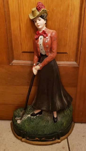 Cast Iron Victorian Lady Golfer Doorstop Upper Deck