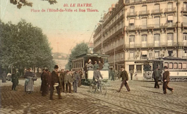 76 Cpa Animee 1911  Le Havre Place De L'hôtel De Ville Et Rue Thiers