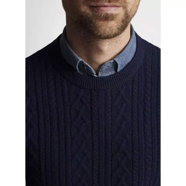 PETER MILLAR Men's Ridge Cable Crewneck Sweater Navy Large Wool & Cashmere NWOT 2