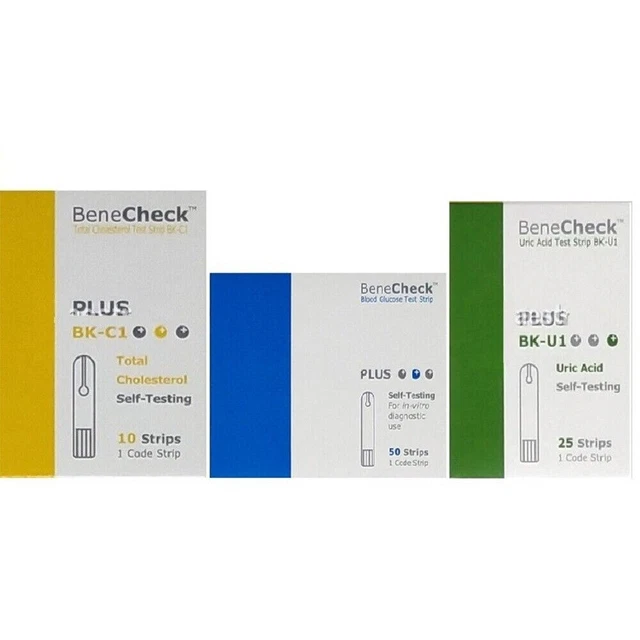 Benecheck Plus Test Strips Cholesterol, Uric Acid, Glucose