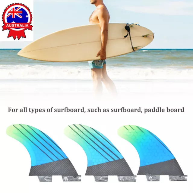 3PCS Fiberglass FCS2 Surfboard Tail Fin Blue Green Gradient Surfing Accessory AU