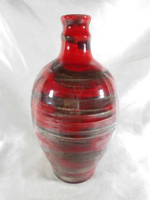 Magnifique Vase / Bouteille Rouge & Gris En Grès / Ceramique A Identifier
