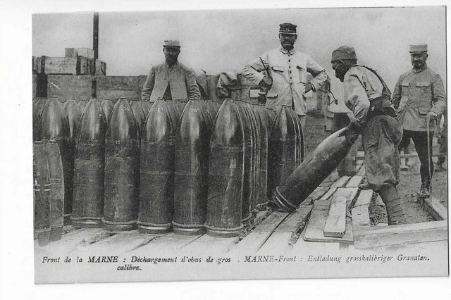 Militaire  Guerre 1914  Front De La Marne  Dechargement D Obus De Gros Calibre