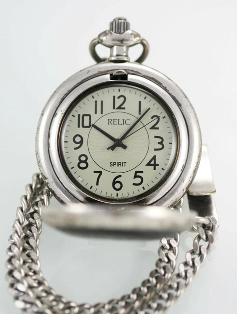 Relic by Fossil Pocket Watch Spirit Gray Mens Stainless Steel Silver Quartz