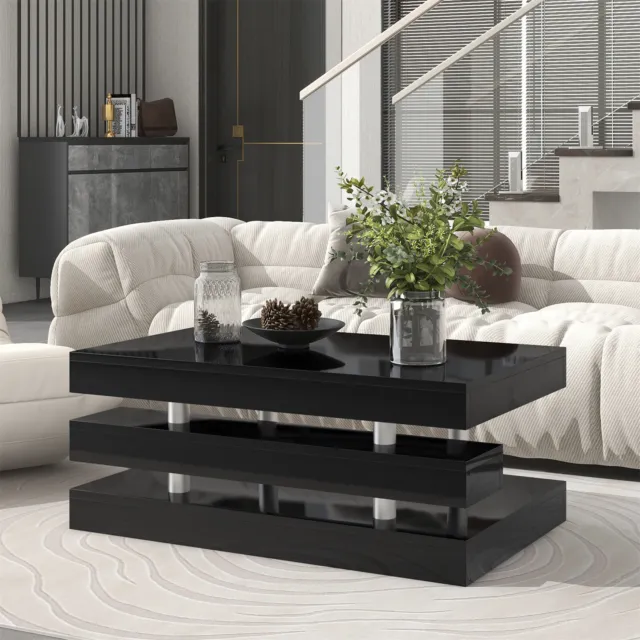 Modern High Gloss Coffee Table Center Table Cocktail Table with Silver Metal Leg