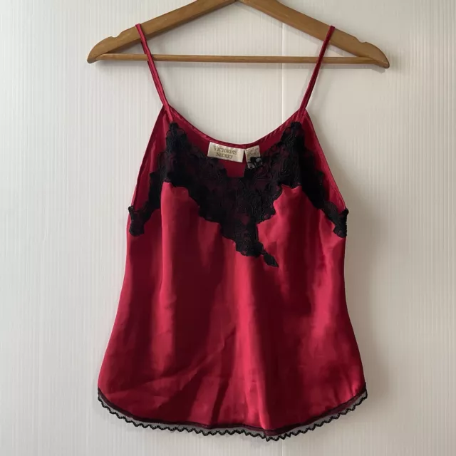 Vintage Victorias Secret Gold Label Camisole Top Red Black Satin Sz M