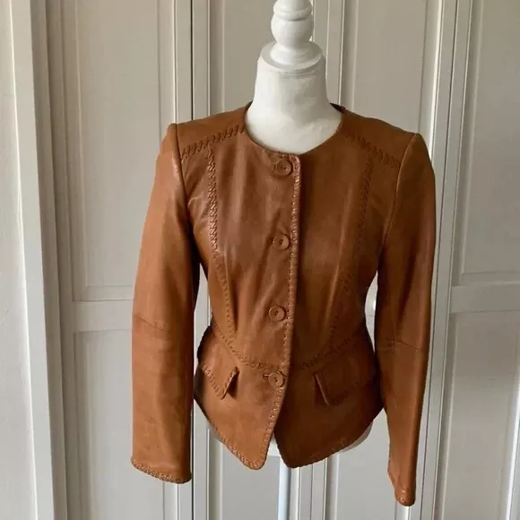 Ellen Tracy Braided Cropped Leather Jacket - Size 4