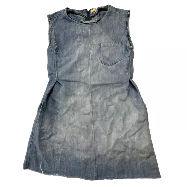 Love Fire Denim Dress Women Size S Blue Acid Wash Sleeveless Pockets Fray Hem