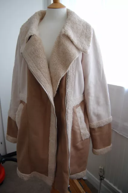 Next cream and tan two tone sheepskin style winter coat 16 Tall