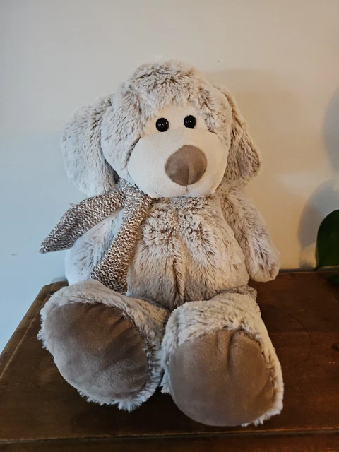 PLUSH DOG "QUALITY TEDDY" 40cm Approx. Brown PUPPY with Knitted SCARF