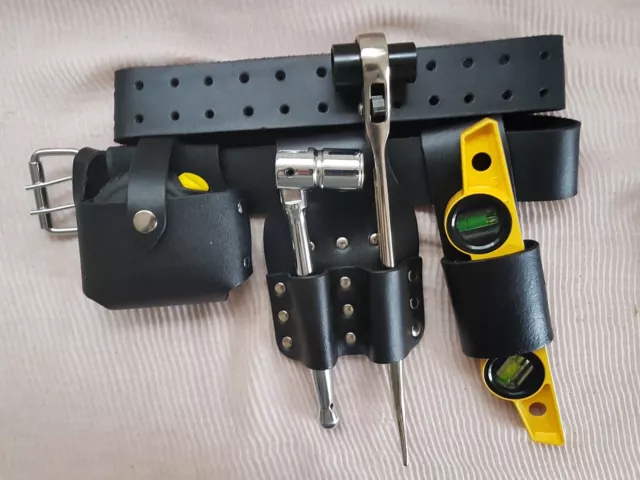 Scaffolding BLACK Leather TooL Belt Double Spanner Level Tape Holder Tools Set