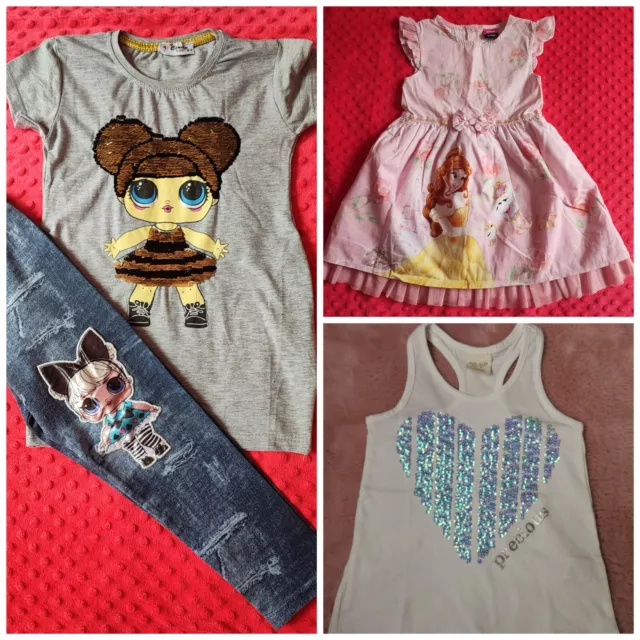 LOL Surprise Disney Belle Girl's dress leggings outfit set bundle size 4-5 years