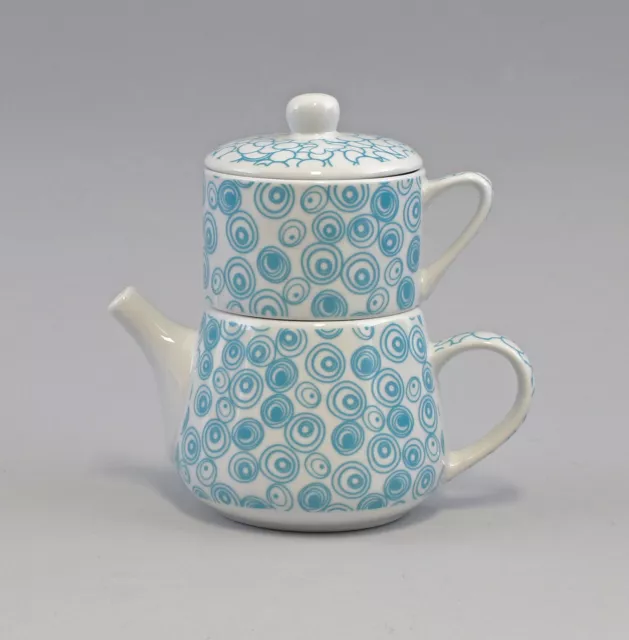 9952414 Té for One-Set Porcelana Brillante Sílice/Círculos Turquesa H16cm 0,35L