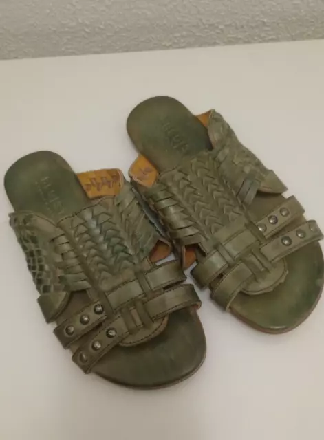 Bed Stu Diaz Huarache Woven Leather Slide Sandals Size 6 Green