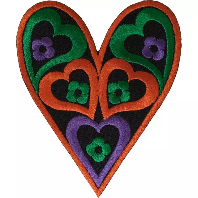 Heart Iron On Patch Sew On Embroidered Applique Hippie Flower Embroidery Badge