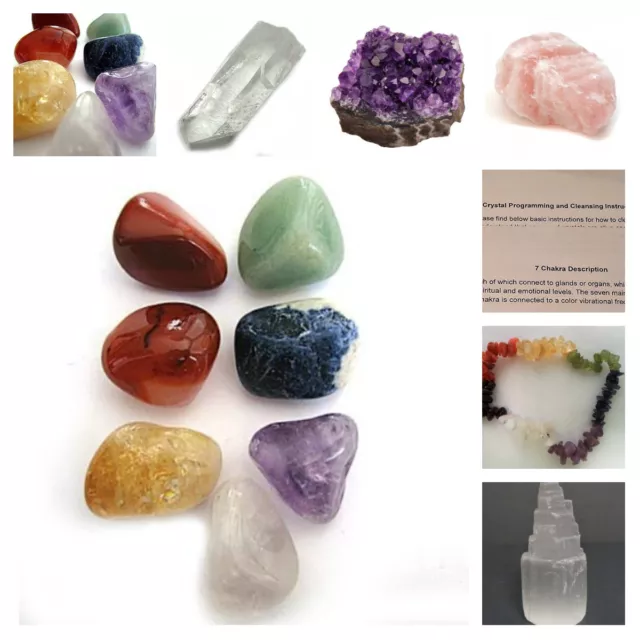 Ultimate Healing Crystals & Chakra Stones: 11 Piece Kit Raw & Tumbled Crystals