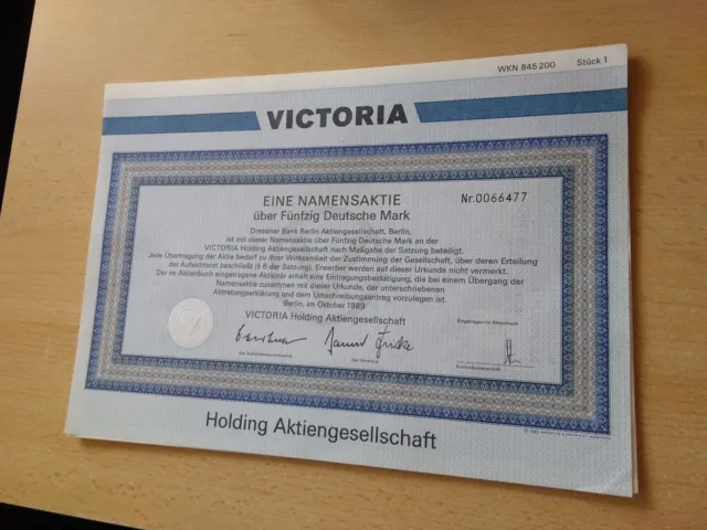 Victoria Holding AG  Aktie 50 DM 1989 Berliner Versicherung heute ERGO Gruppe