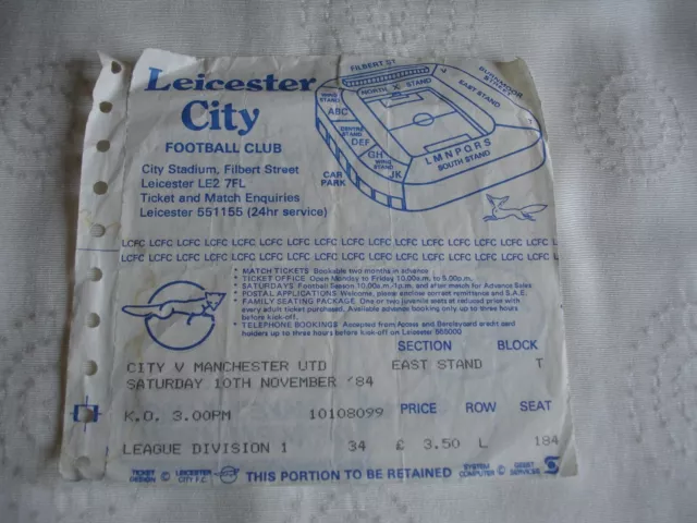 Leicester City v Manchester United TICKET STUB (Div 1) 10 Nov 1984