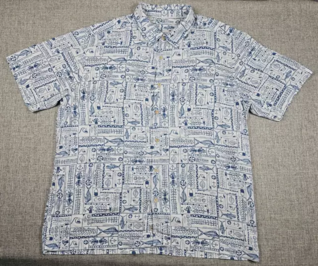 Quicksilver Shirt Mens 2XL XXL Blue Waterman Relax Hawaiian Camp Button Up Surf