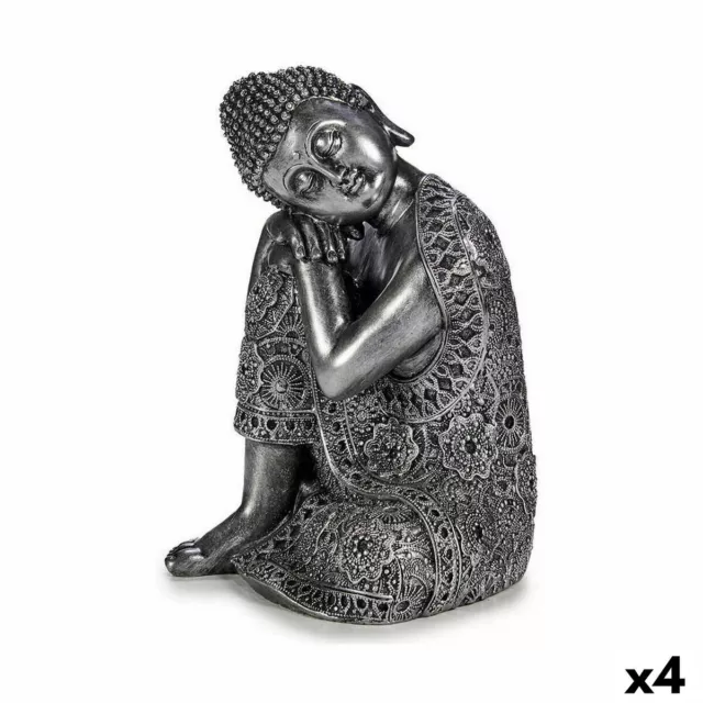 Figura Decorativa Buda Sentado Plateado 20 x 30 x 20 cm [4 Unidades]
