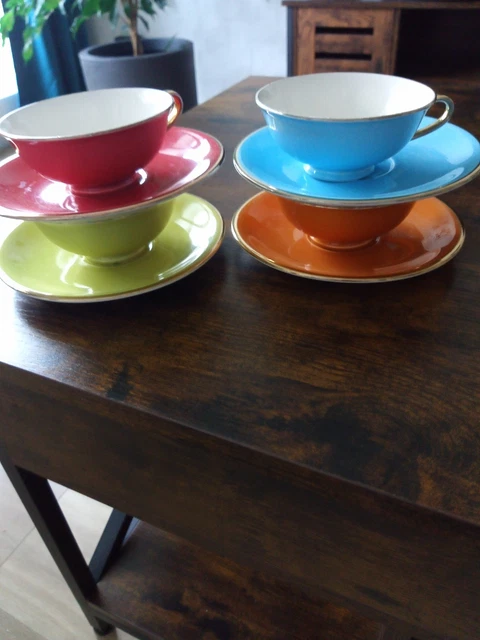 Service à Café J&G Meakin Multicolore Pastel - 6 Tasses Et Soucoupes, Vintage