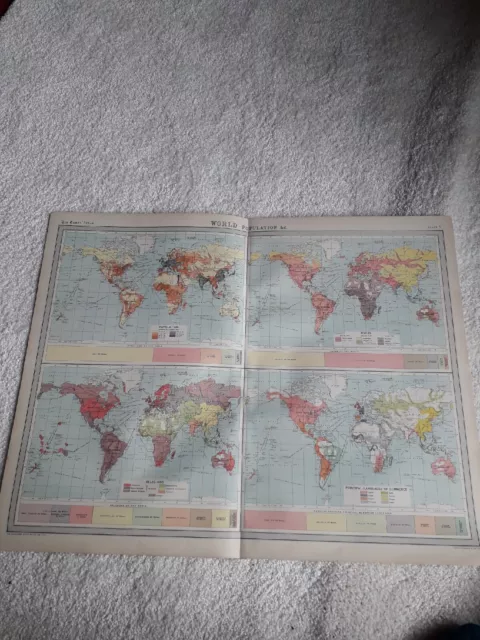 " THE TIMES" - WORLD- POPULATION - Vintage Map 1920 by J.G.Bartholomew