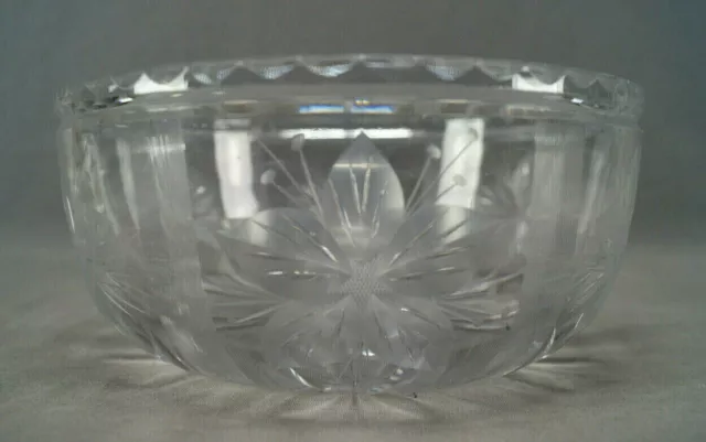 Signed Hawkes ABP American Brilliant Period Cut Flowers & Etched Lines Bowl